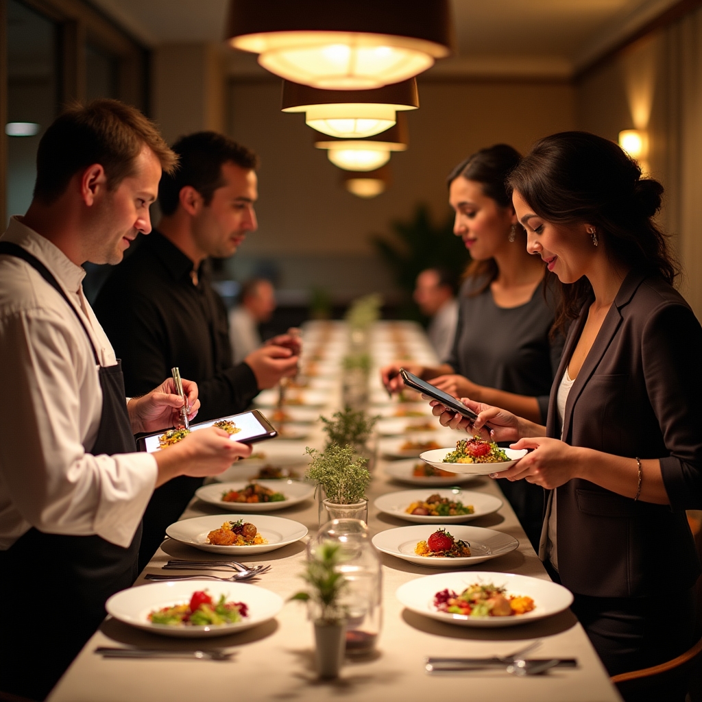 Small group evaluating catering samples during a trial event exercise